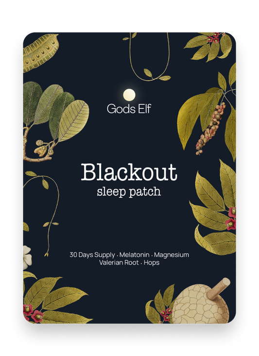 Gods Elf Blackout Patch with melatonin, and magnesium and valerian for restful sleep.